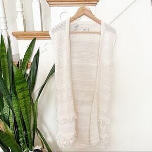 Vince White Cotton Fringe Boho Cable-Knit Sweater Vest Size X-Small